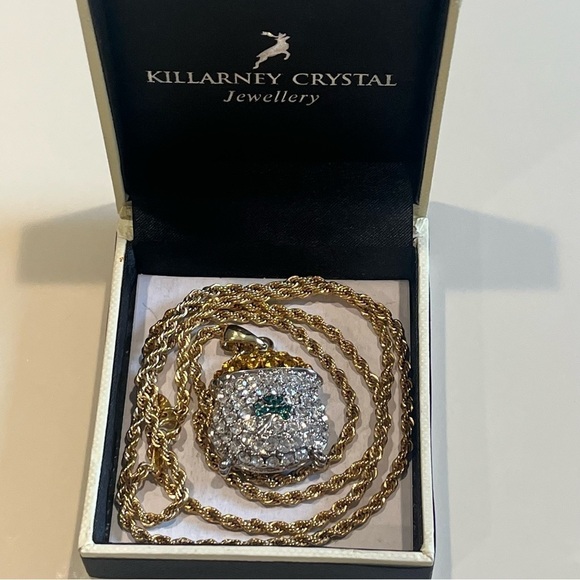 Killarney Rhinestone Pot of Gold Pendant & 33" Citations Rope Chain Vintage - Picture 6 of 10